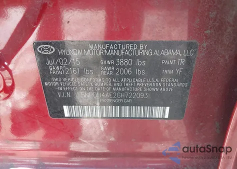 2016 Hyundai Elantra Se from USA, damaged, VIN 5NPDH4AE2GH722093